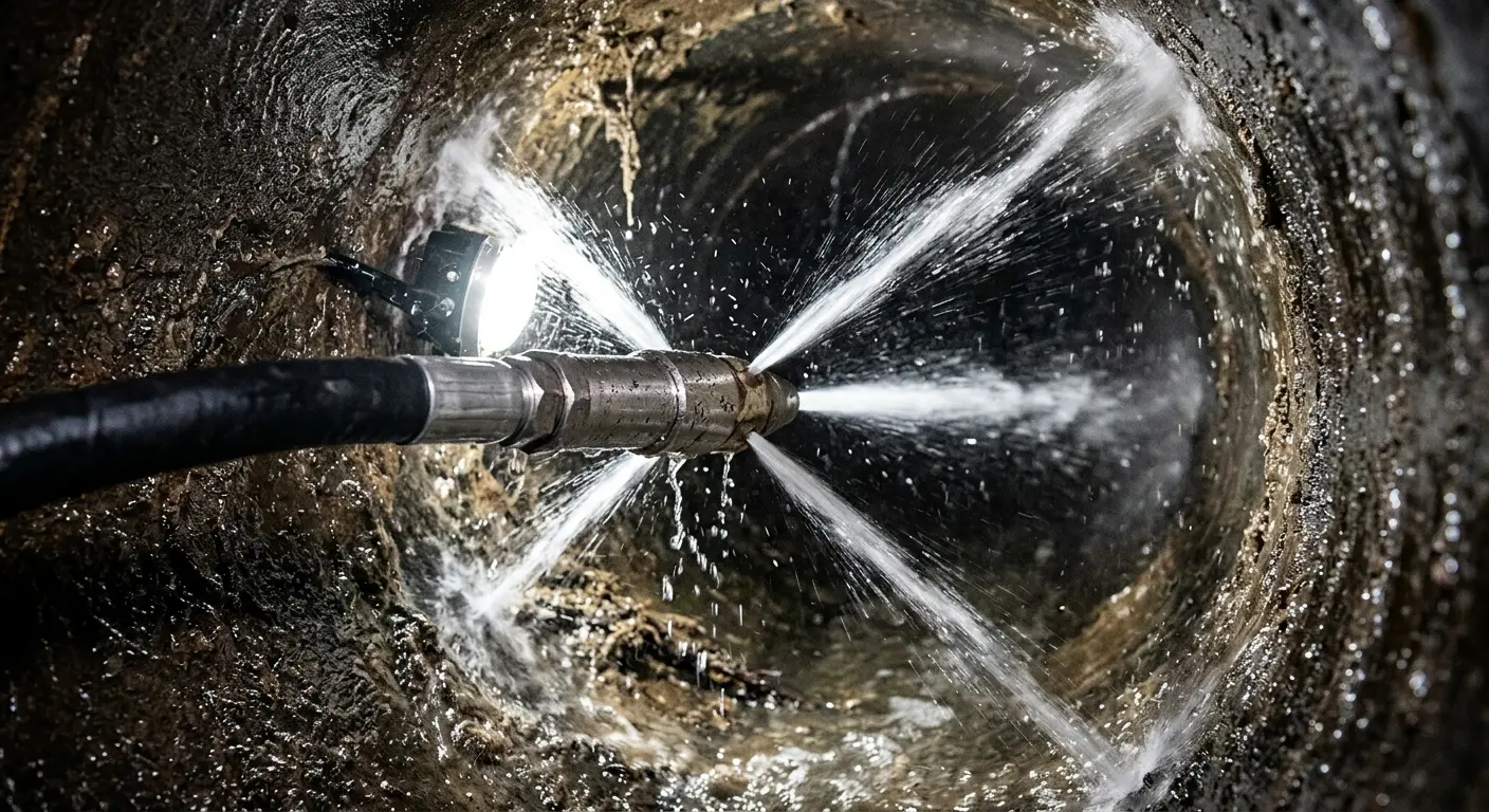High-pressure hydro jetting nozzle cleaning sewer pipe for Emergency Drain Service in Walker